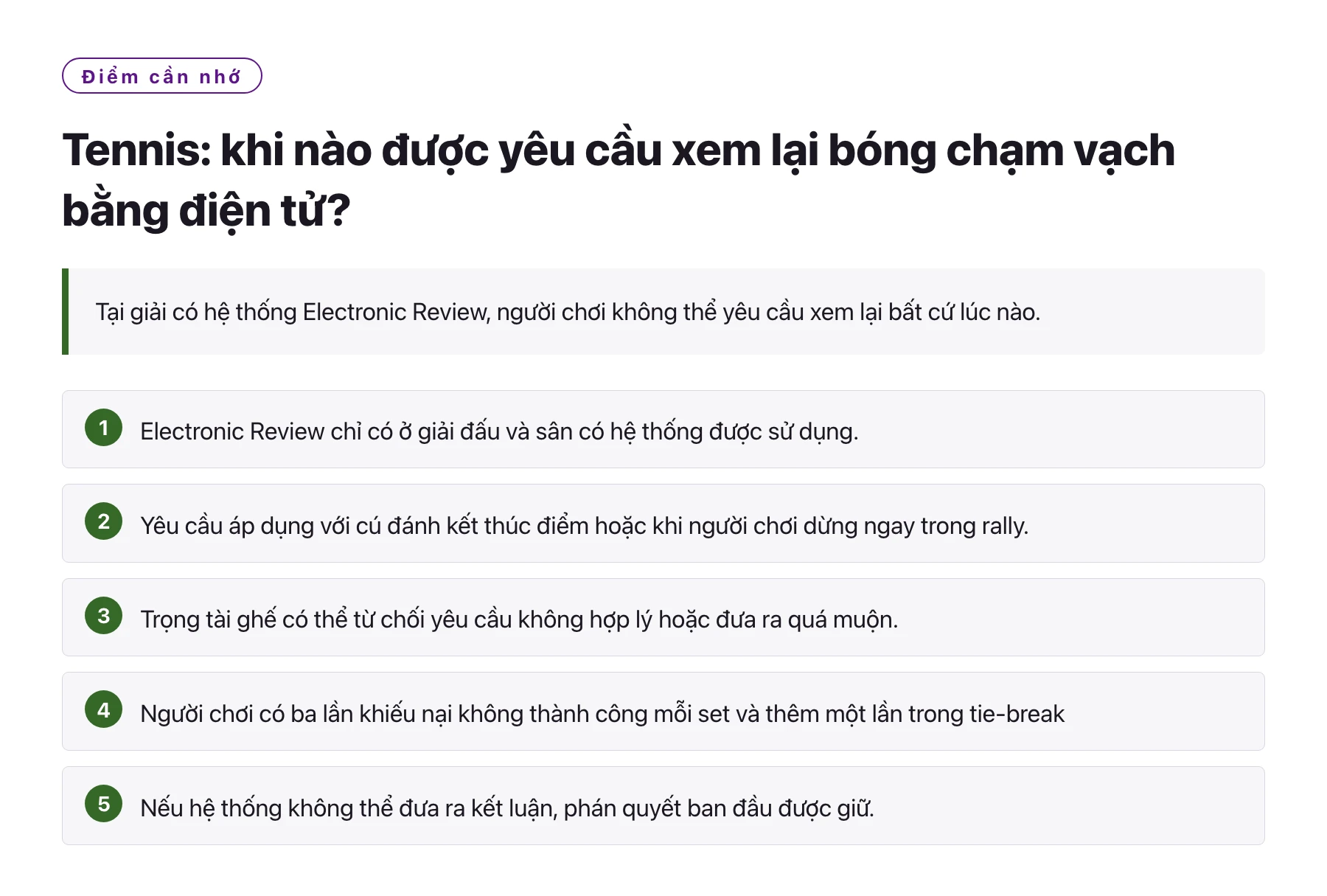 Tennis: khi nào được yêu cầu xem lại bóng chạm vạch bằng điện tử?——全文要点速览
